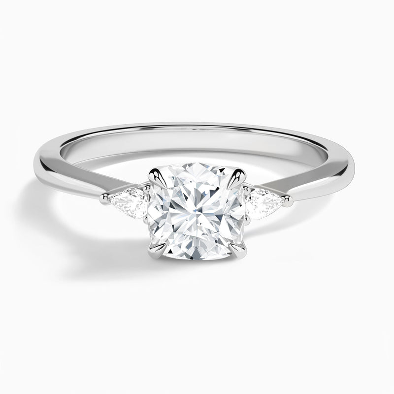 Cushion Dulcie Three Stone Lab Diamond Engagement Ring In 18K White Gold - Lucenjuri