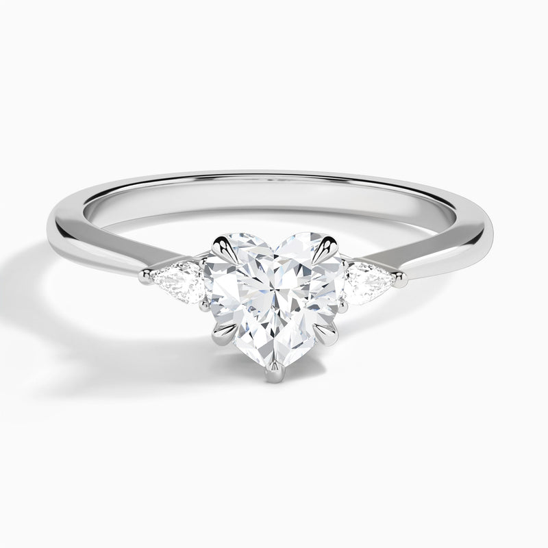 Heart Dulcie Three Stone Lab Diamond Engagement Ring In 14K White Gold - Lucenjuri