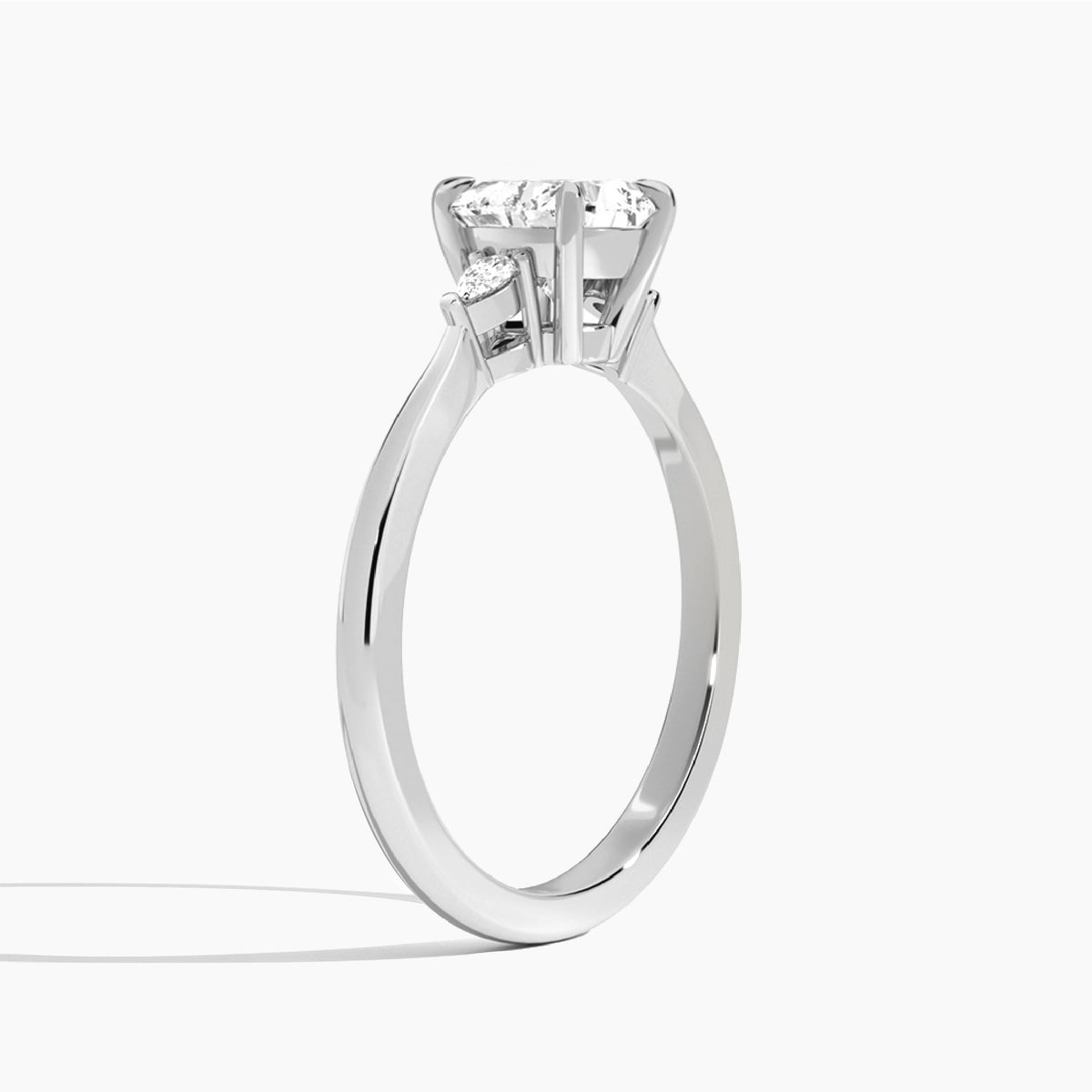 Heart Dulcie Three Stone Lab Diamond Engagement Ring In 14K White Gold, Angle View