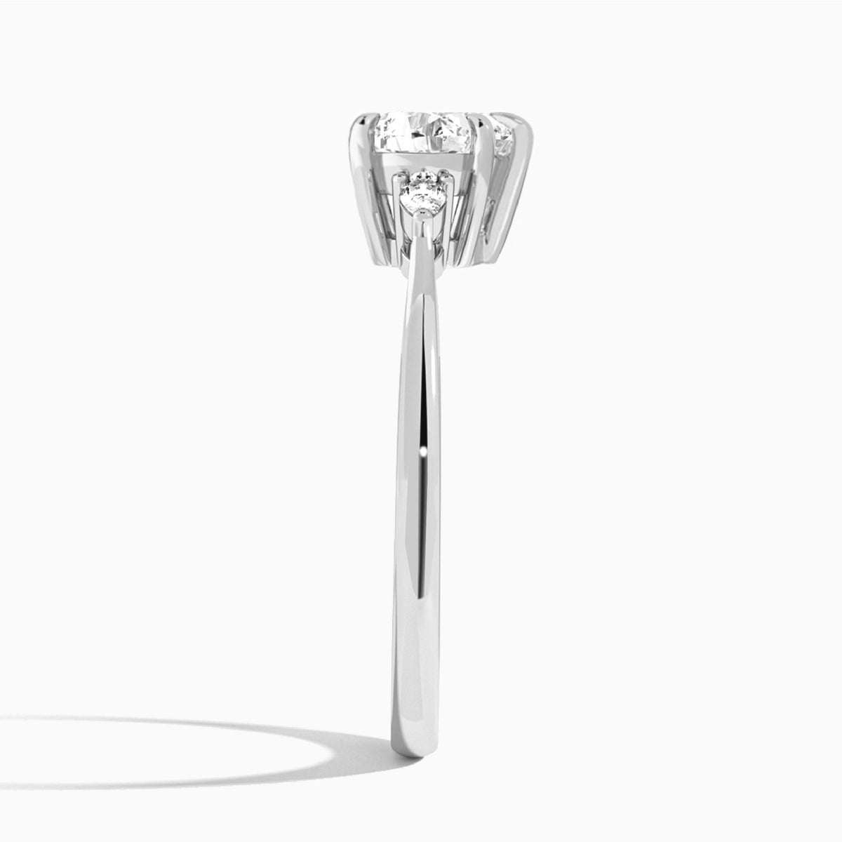 Heart Dulcie Three Stone Lab Diamond Engagement Ring In 14K White Gold, Side View