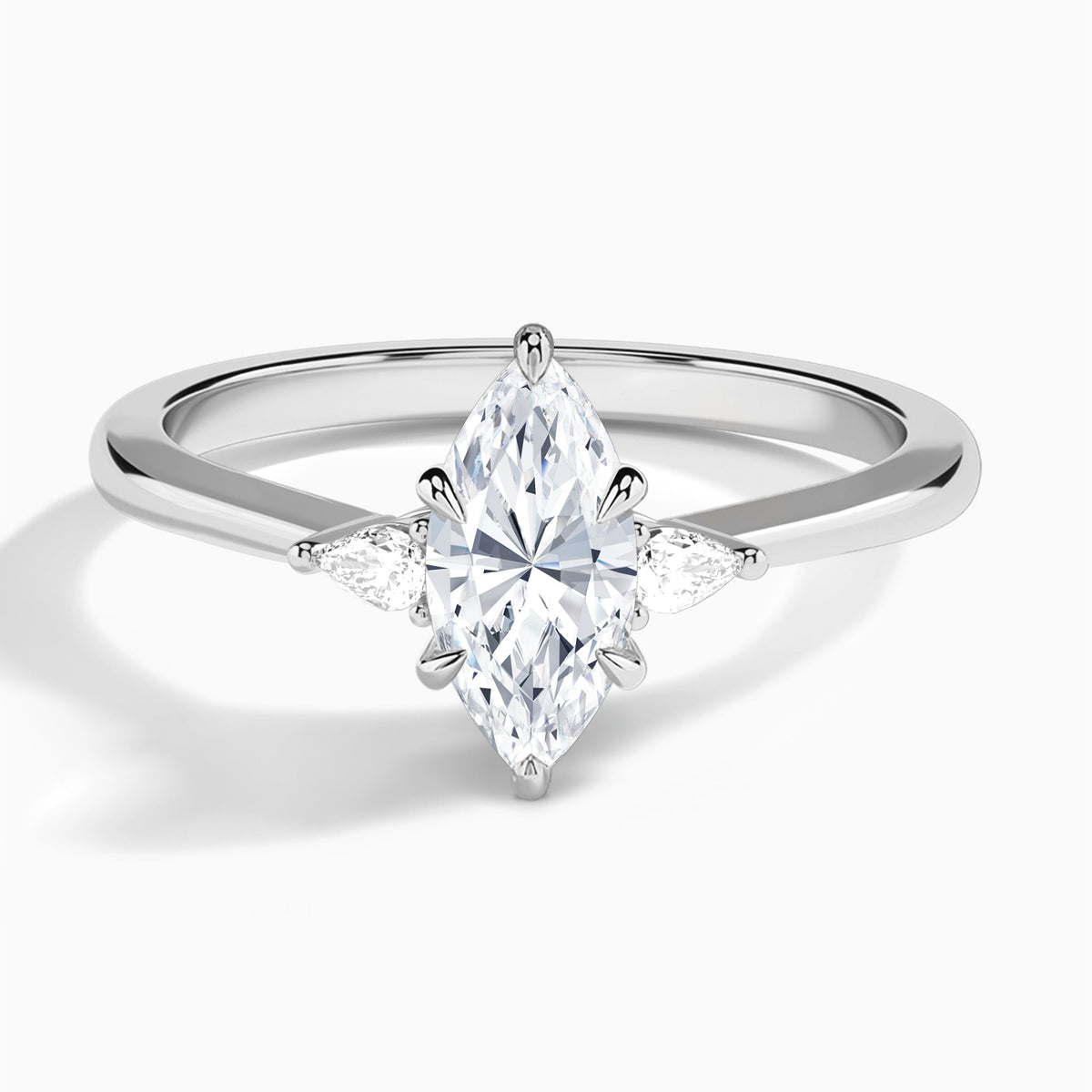 Marquise Dulcie Three Stone Lab Diamond Engagement Ring In 14K White Gold - Lucenjuri
