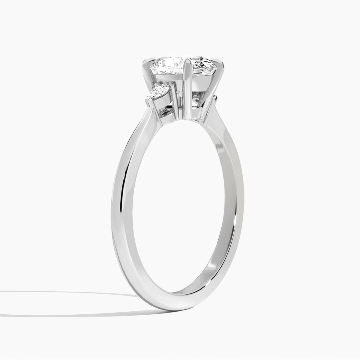 Oval Dulcie Three Stone Lab Diamond Engagement Ring In 14K White Gold, Angle View