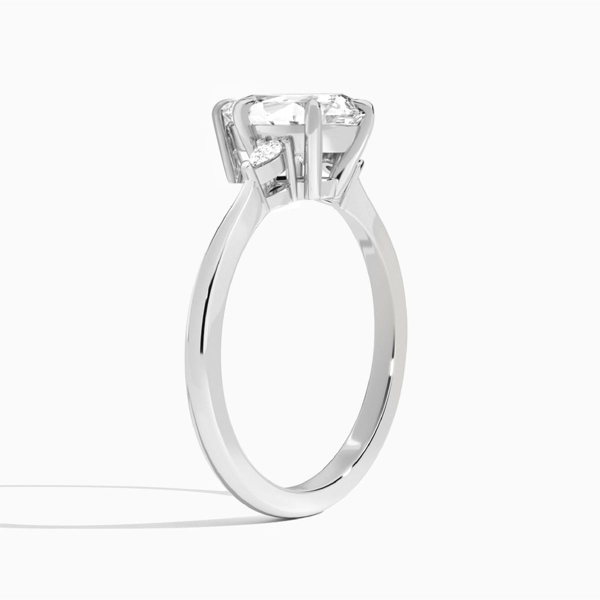 Pear Dulcie Three Stone Lab Diamond Engagement Ring In 18K White Gold, Angle View