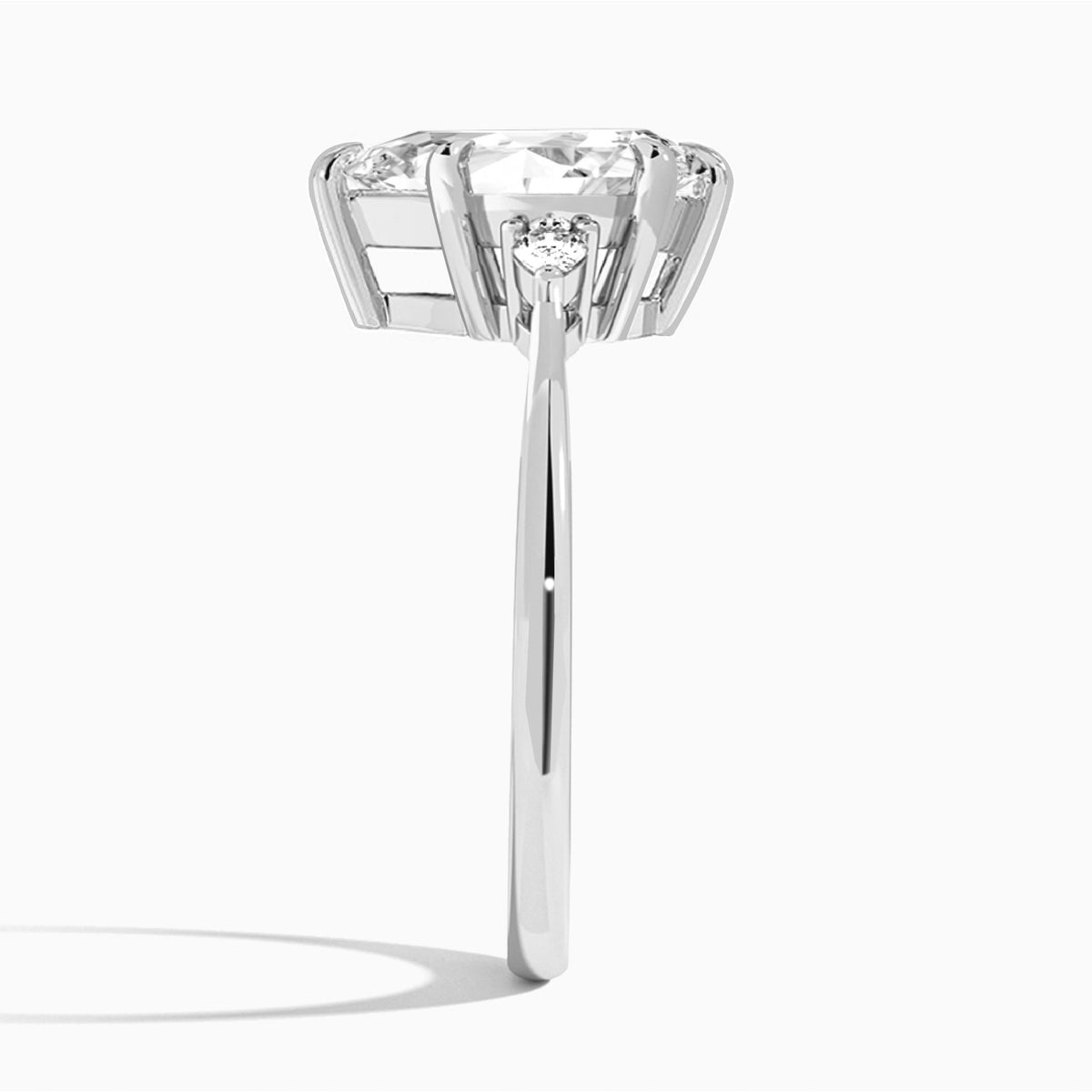 Pear Dulcie Three Stone Lab Diamond Engagement Ring In 18K White Gold, Side View