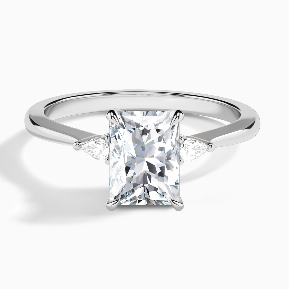 Radiant Dulcie Three Stone Lab Diamond Engagement Ring In 18K White Gold - Lucenjuri