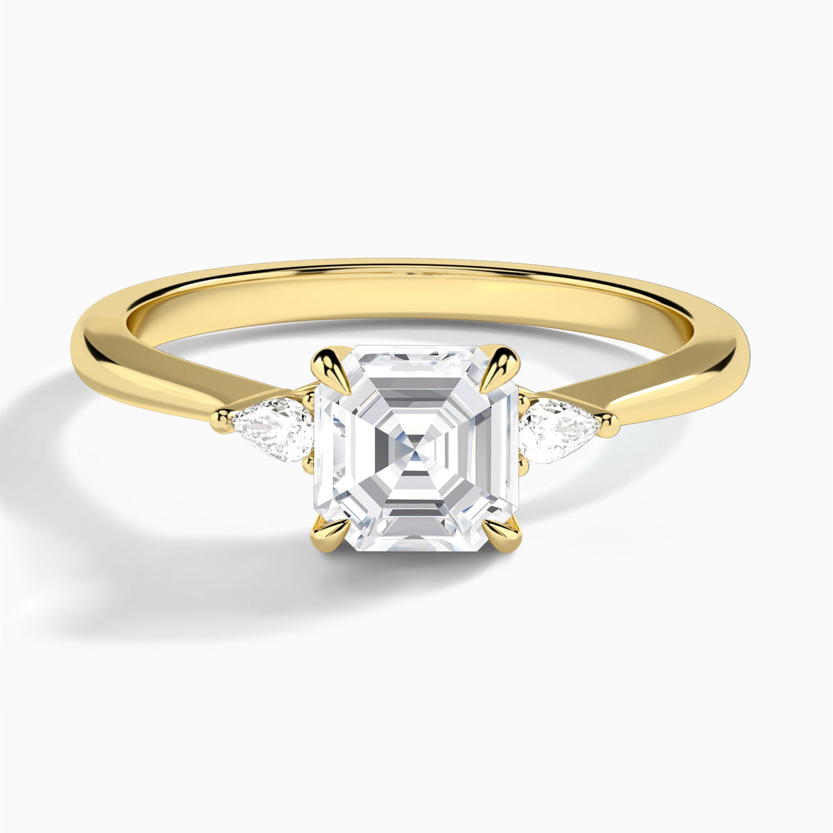 Asscher Dulcie Three Stone Lab Diamond Engagement Ring In 18K Yellow Gold - Lucenjuri