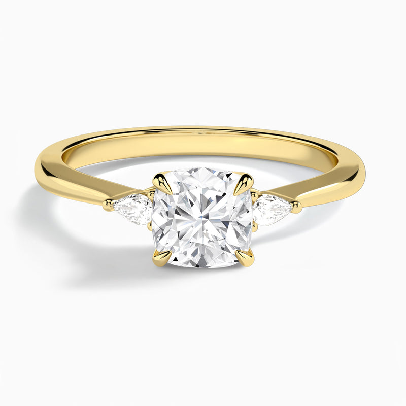 Cushion Dulcie Three Stone Lab Diamond Engagement Ring In 18K Yellow Gold - Lucenjuri