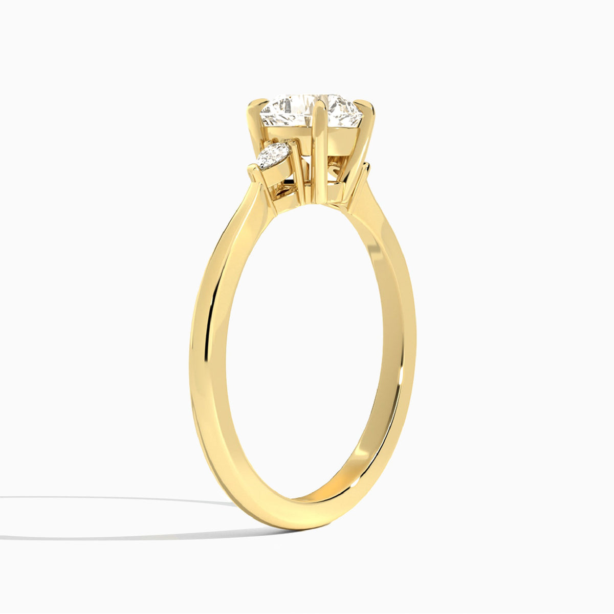 Cushion Dulcie Three Stone Lab Diamond Engagement Ring In 14K Yellow Gold, Angle View