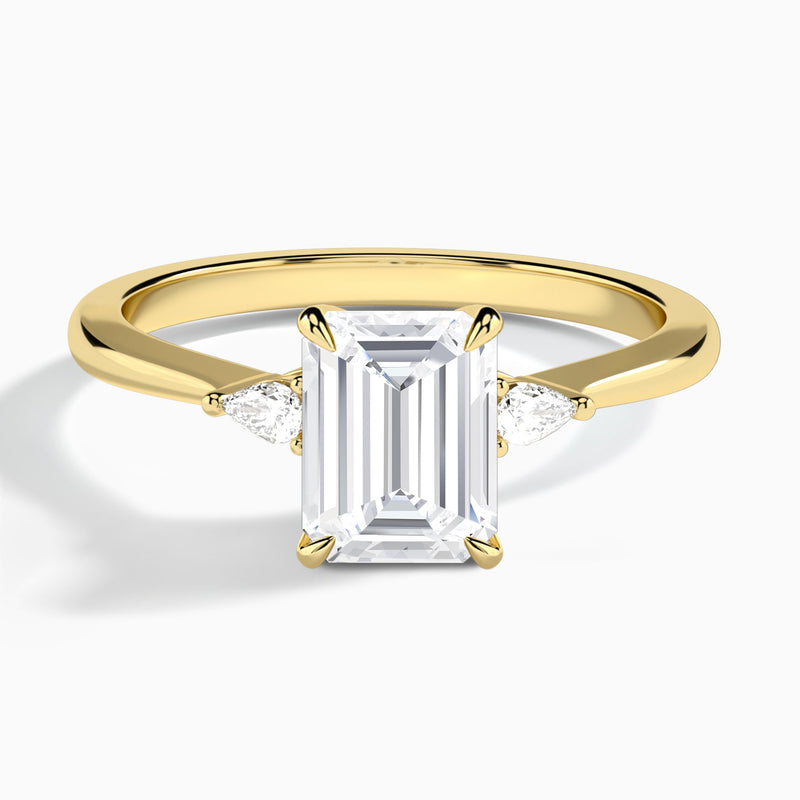 Emerald Dulcie Three Stone Lab Diamond Engagement Ring In 18K Yellow Gold - Lucenjuri