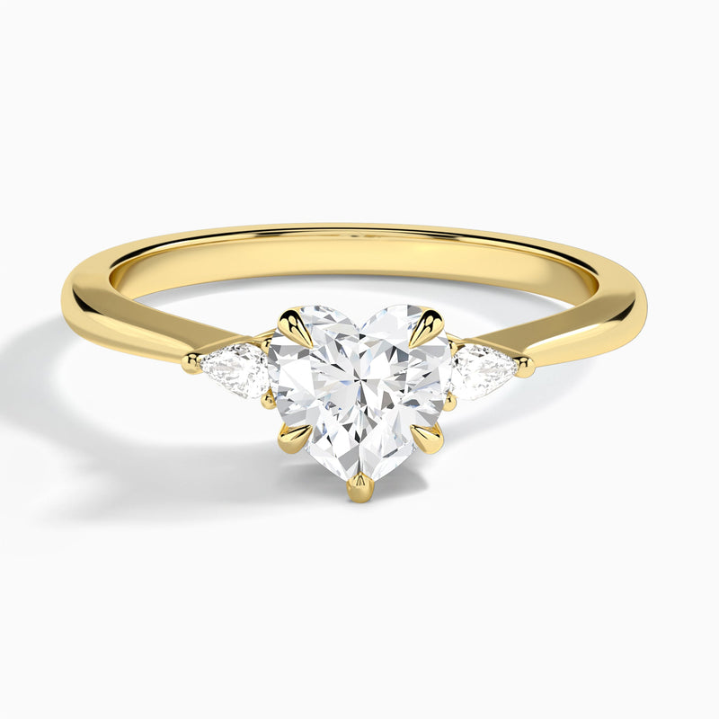 Heart Dulcie Three Stone Lab Diamond Engagement Ring In 14K Yellow Gold - Lucenjuri