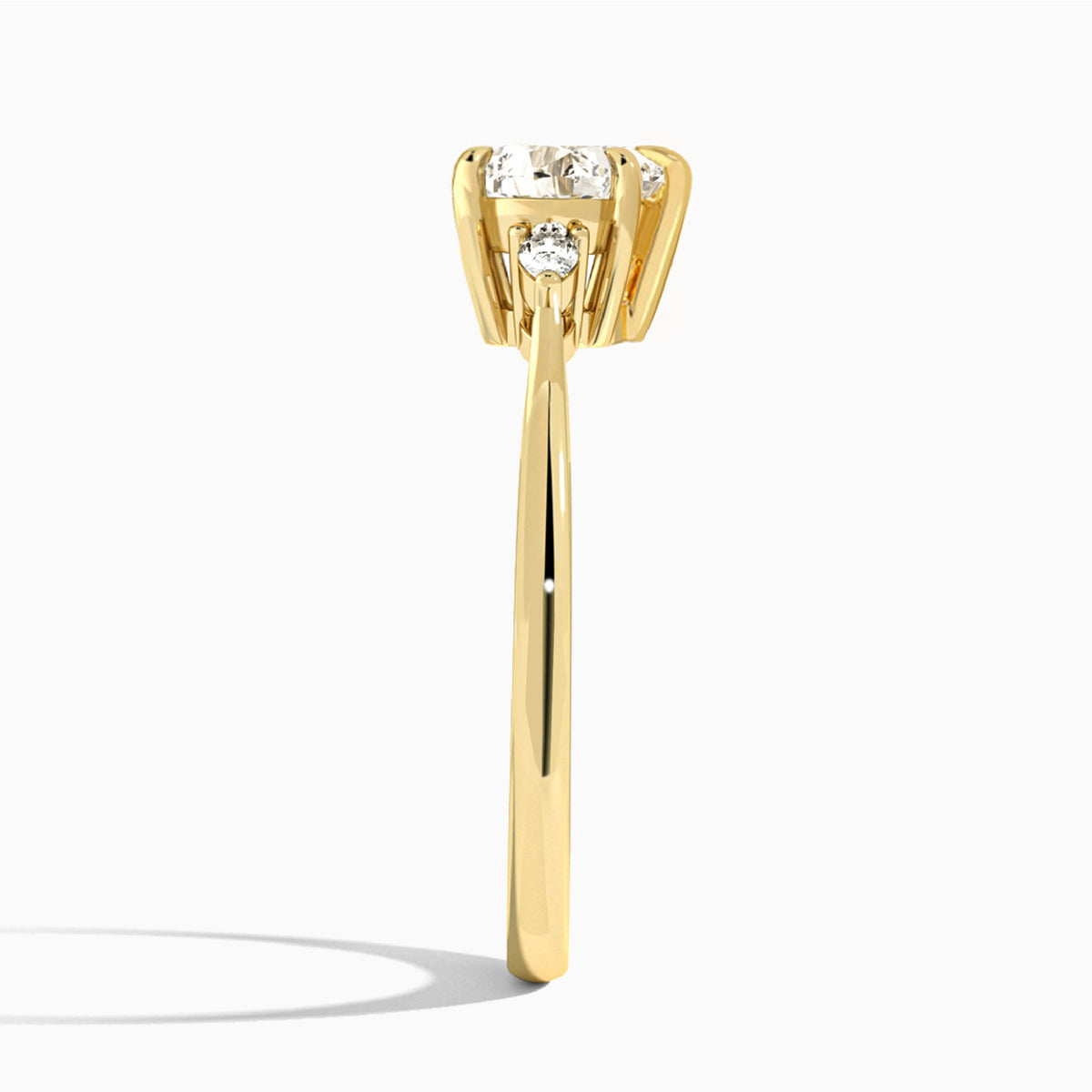Heart Dulcie Three Stone Lab Diamond Engagement Ring In 18K Yellow Gold, Side View