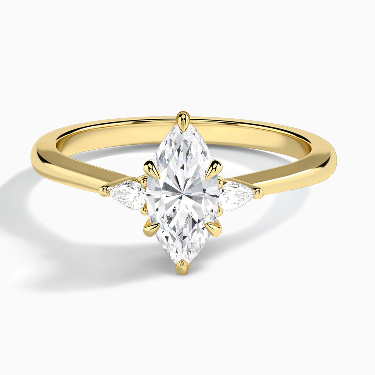 Marquise Dulcie Three Stone Lab Diamond Engagement Ring In 18K Yellow Gold - Lucenjuri