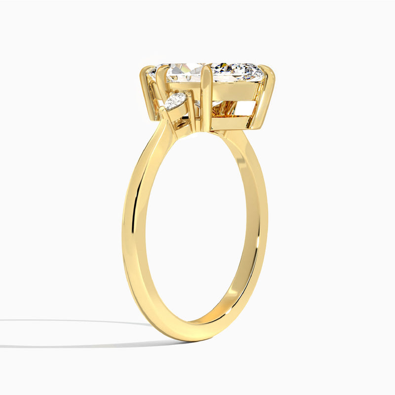Marquise Dulcie Three Stone Lab Diamond Engagement Ring In 14K Yellow Gold, Angle View
