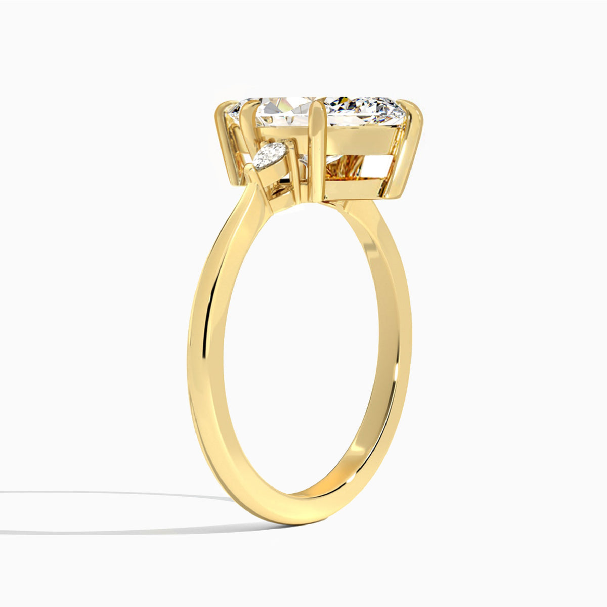 Marquise Dulcie Three Stone Lab Diamond Engagement Ring In 14K Yellow Gold, Angle View