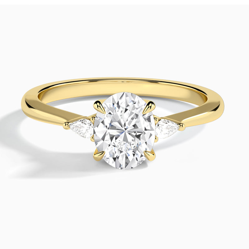 Oval Dulcie Three Stone Lab Diamond Engagement Ring In 14K Yellow Gold - Lucenjuri