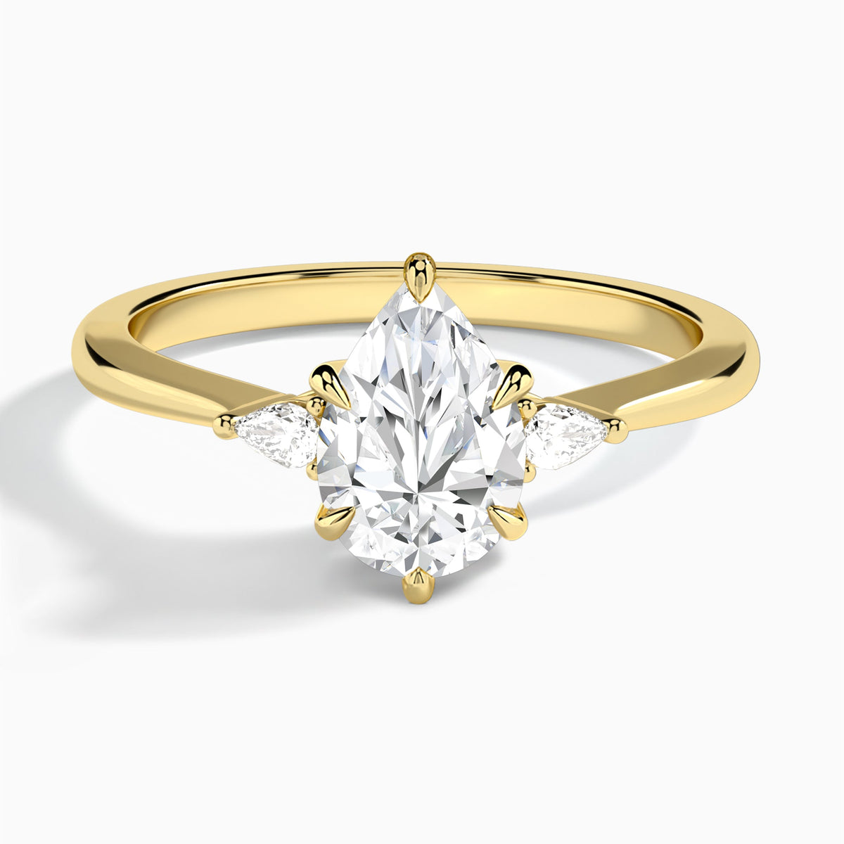 Pear Dulcie Three Stone Lab Diamond Engagement Ring In 14K Yellow Gold - Lucenjuri