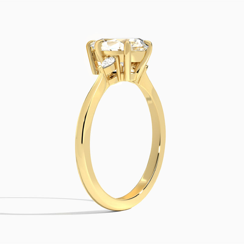 Pear Dulcie Three Stone Lab Diamond Engagement Ring In 14K Yellow Gold, Angle View