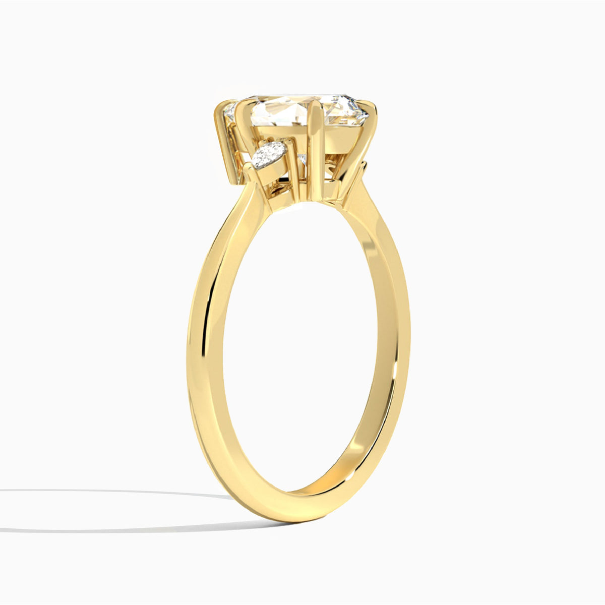 Pear Dulcie Three Stone Lab Diamond Engagement Ring In 14K Yellow Gold, Angle View