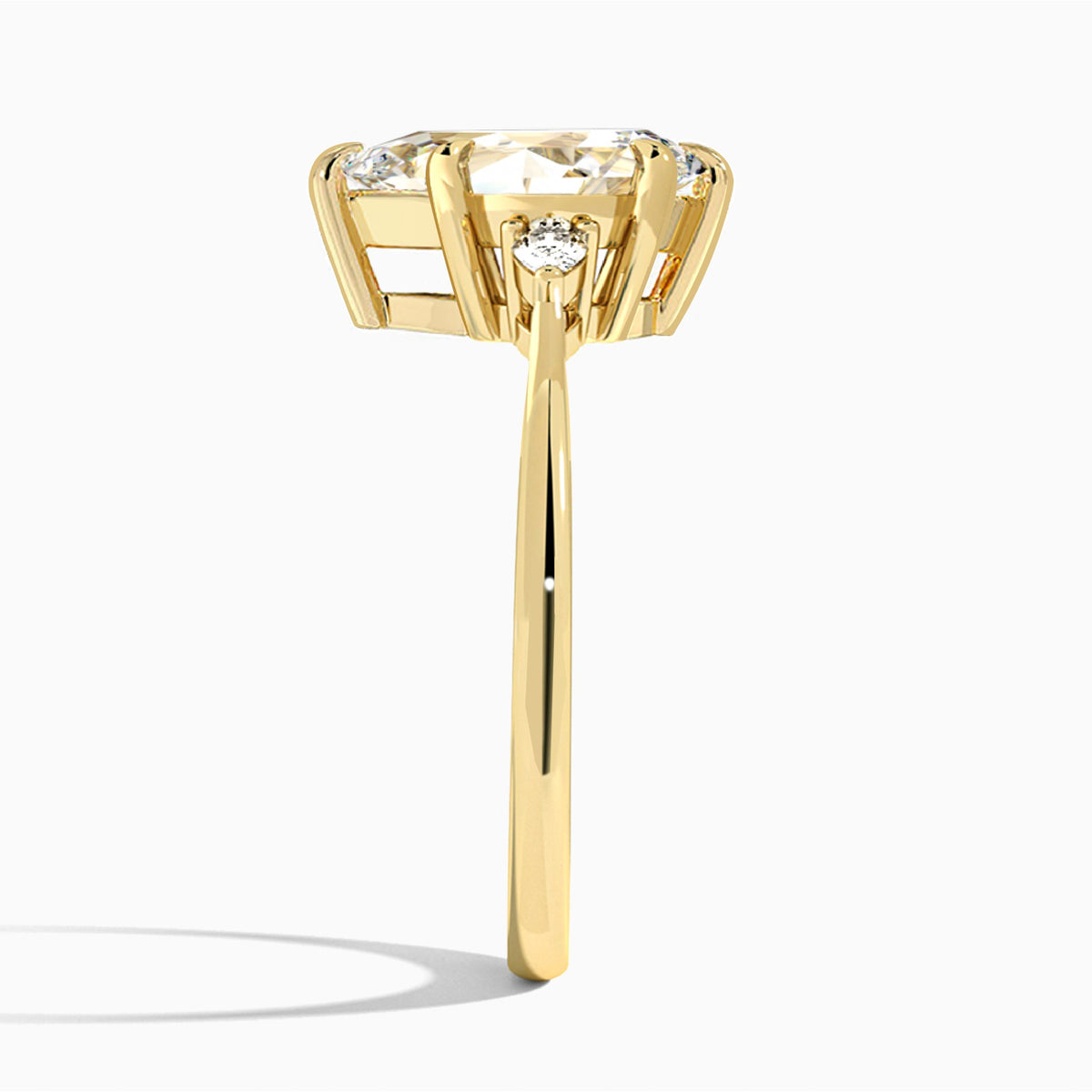 Pear Dulcie Three Stone Lab Diamond Engagement Ring In 14K Yellow Gold, Side View