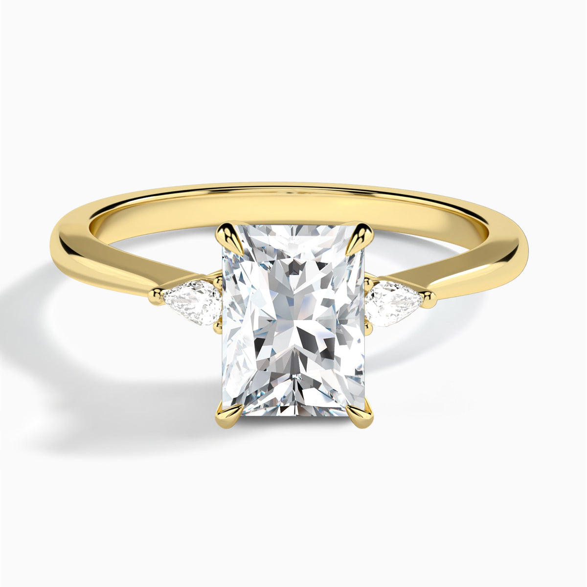 Radiant Dulcie Three Stone Lab Diamond Engagement Ring In 18K Yellow Gold - Lucenjuri