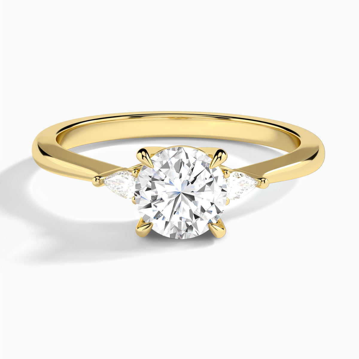 Round Dulcie Three Stone Lab Diamond Engagement Ring In 14K Yellow Gold - Lucenjuri