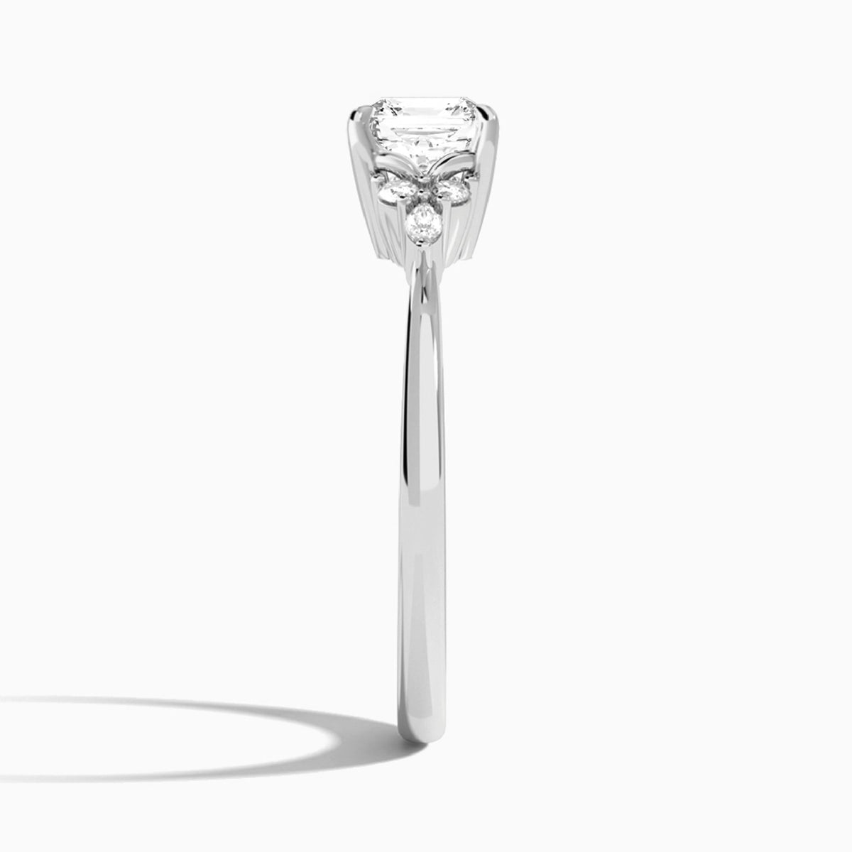Asscher Marvella Lab Grown Diamond Engagement Ring In 14K White Gold, Side View