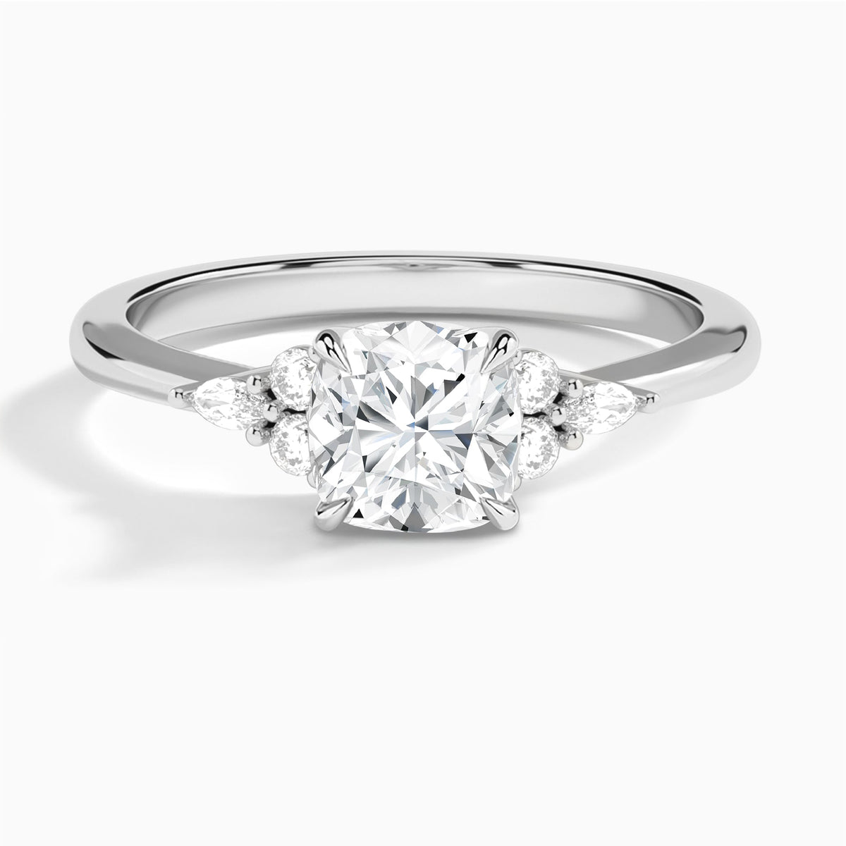 Cushion Marvella Lab Grown Diamond Engagement Ring In 14K White Gold - Lucenjuri