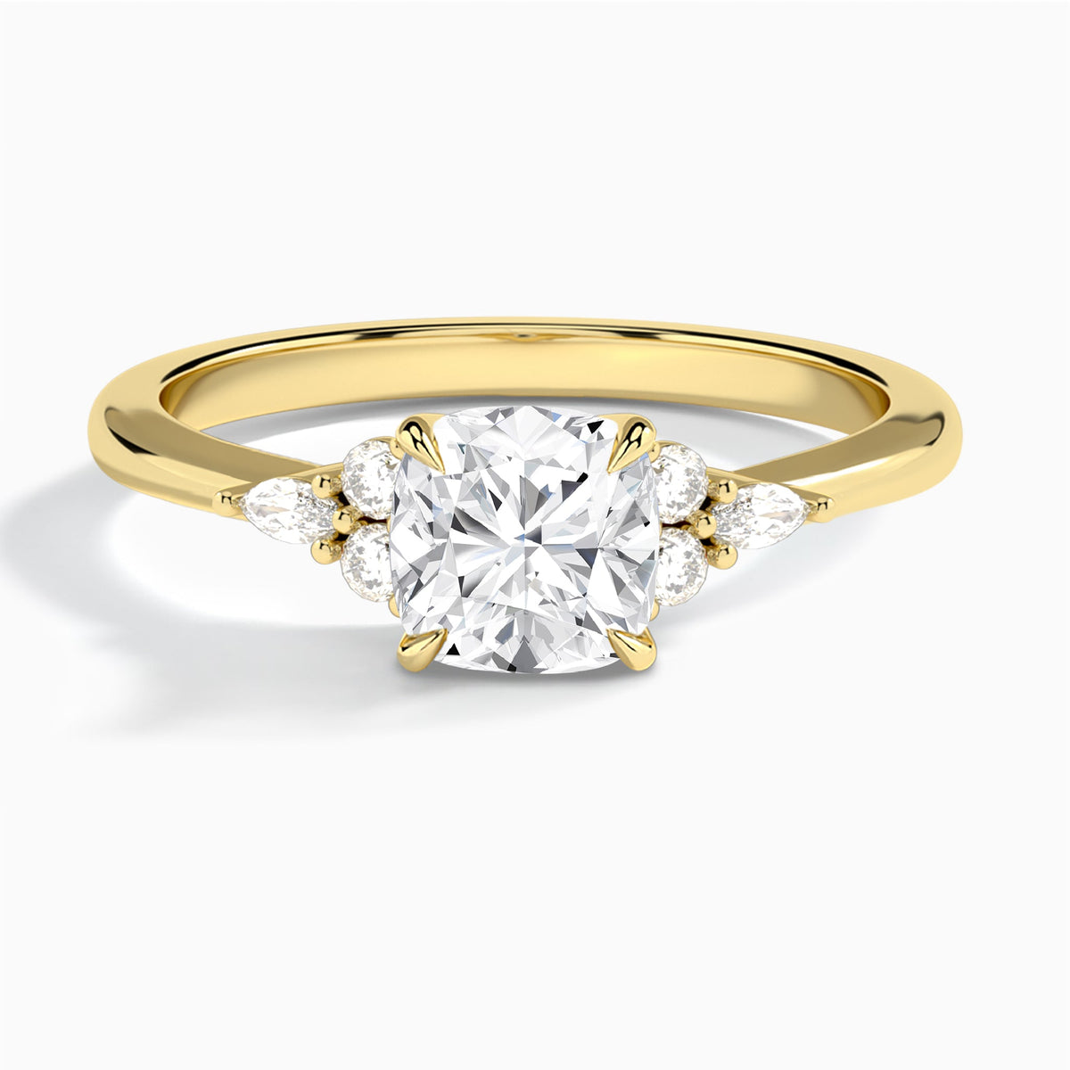 Cushion Marvella Lab Grown Diamond Engagement Ring In 14K Yellow Gold - Lucenjuri
