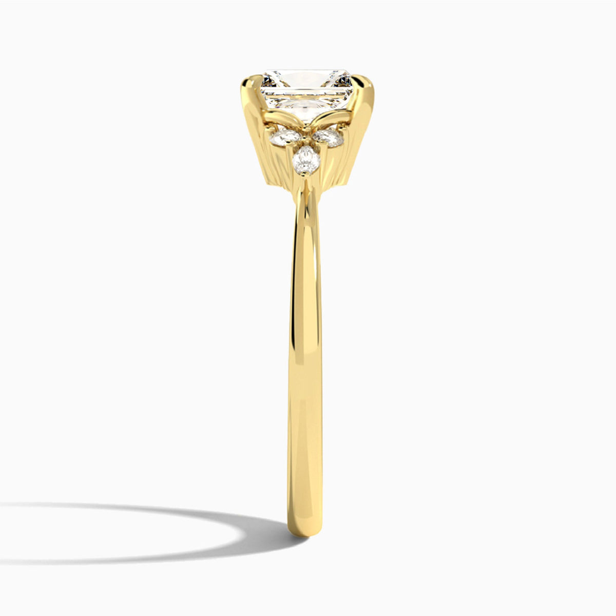 Radiant Marvella Lab Grown Diamond Engagement Ring In 18K Yellow Gold, Side View