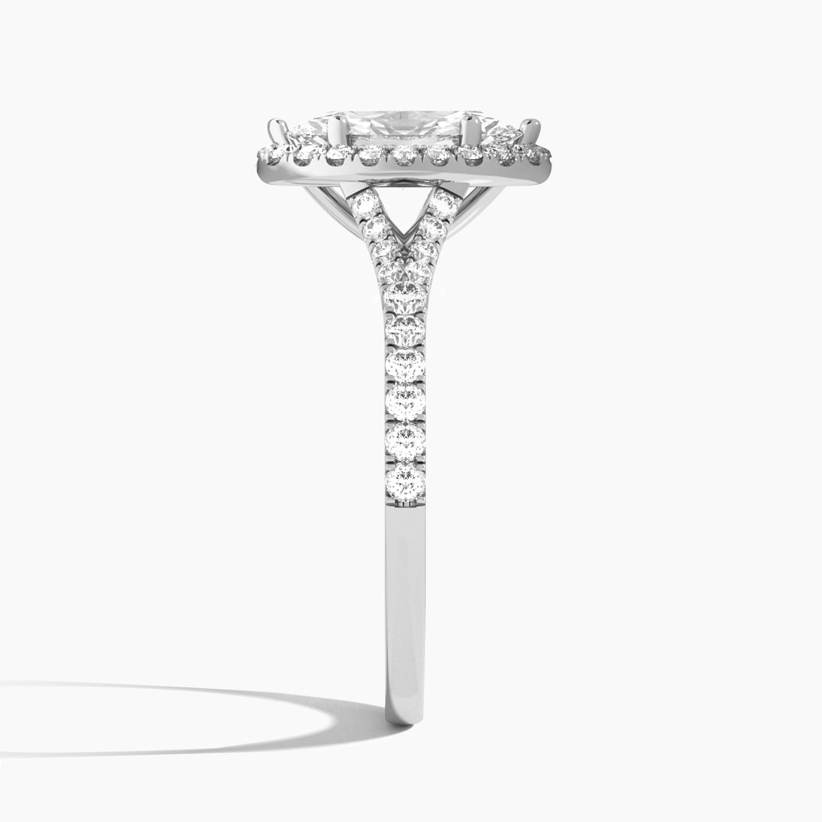 Marquise Bliss Halo Lab Grown Diamond Engagement Ring In Platinum, Side View