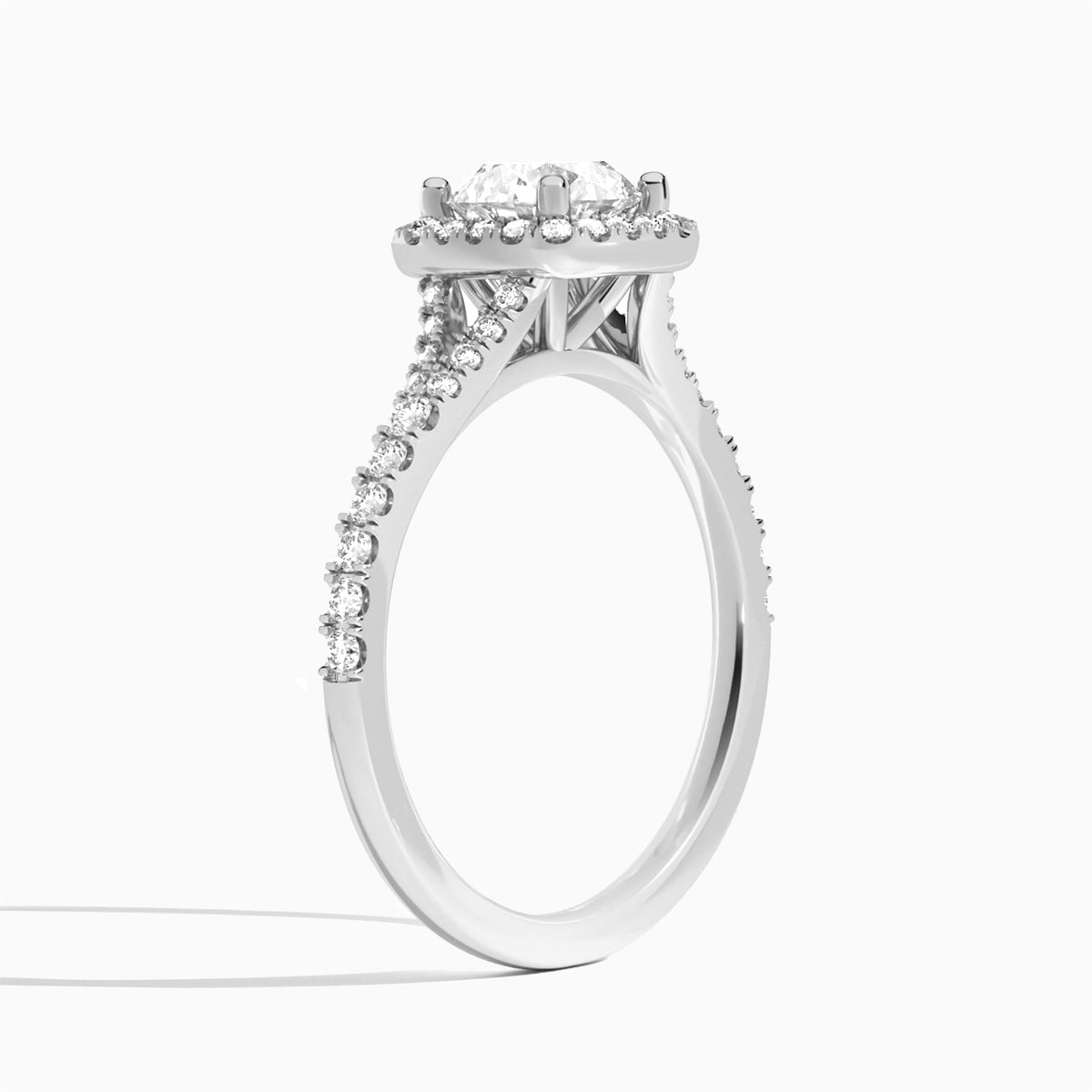 Round Bliss Halo Lab Grown Diamond Engagement Ring In Platinum, Angle View