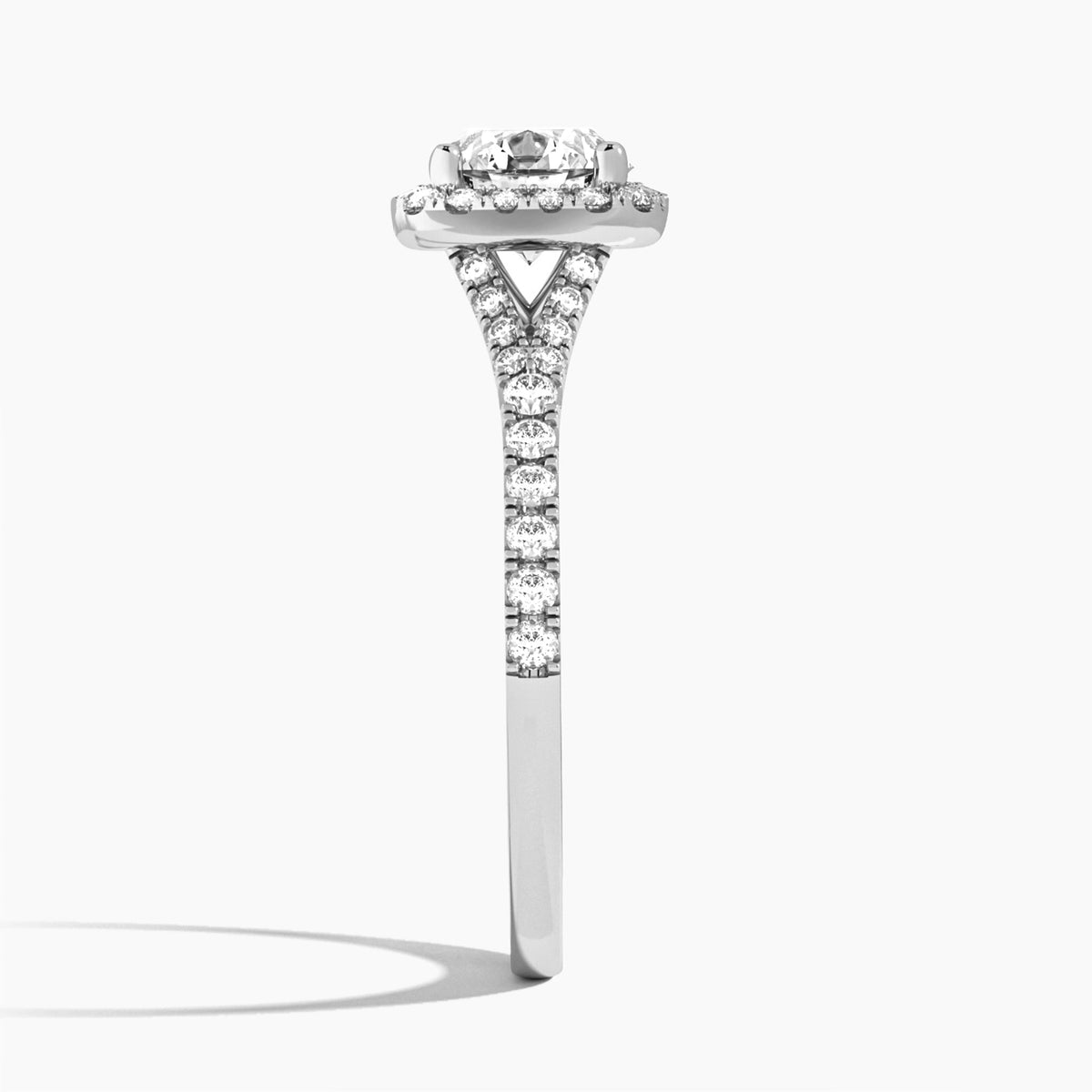Round Bliss Halo Lab Grown Diamond Engagement Ring In Platinum, Side View