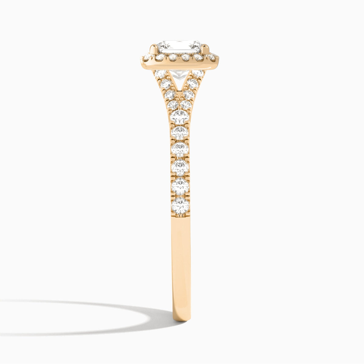 Asscher Bliss Halo Lab Grown Diamond Engagement Ring In 14K Rose Gold, Side View