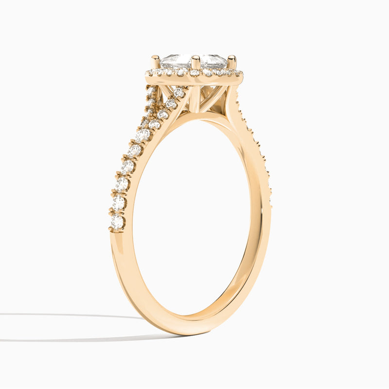 Cushion Bliss Halo Lab Grown Diamond Engagement Ring In 14K Rose Gold, Angle View