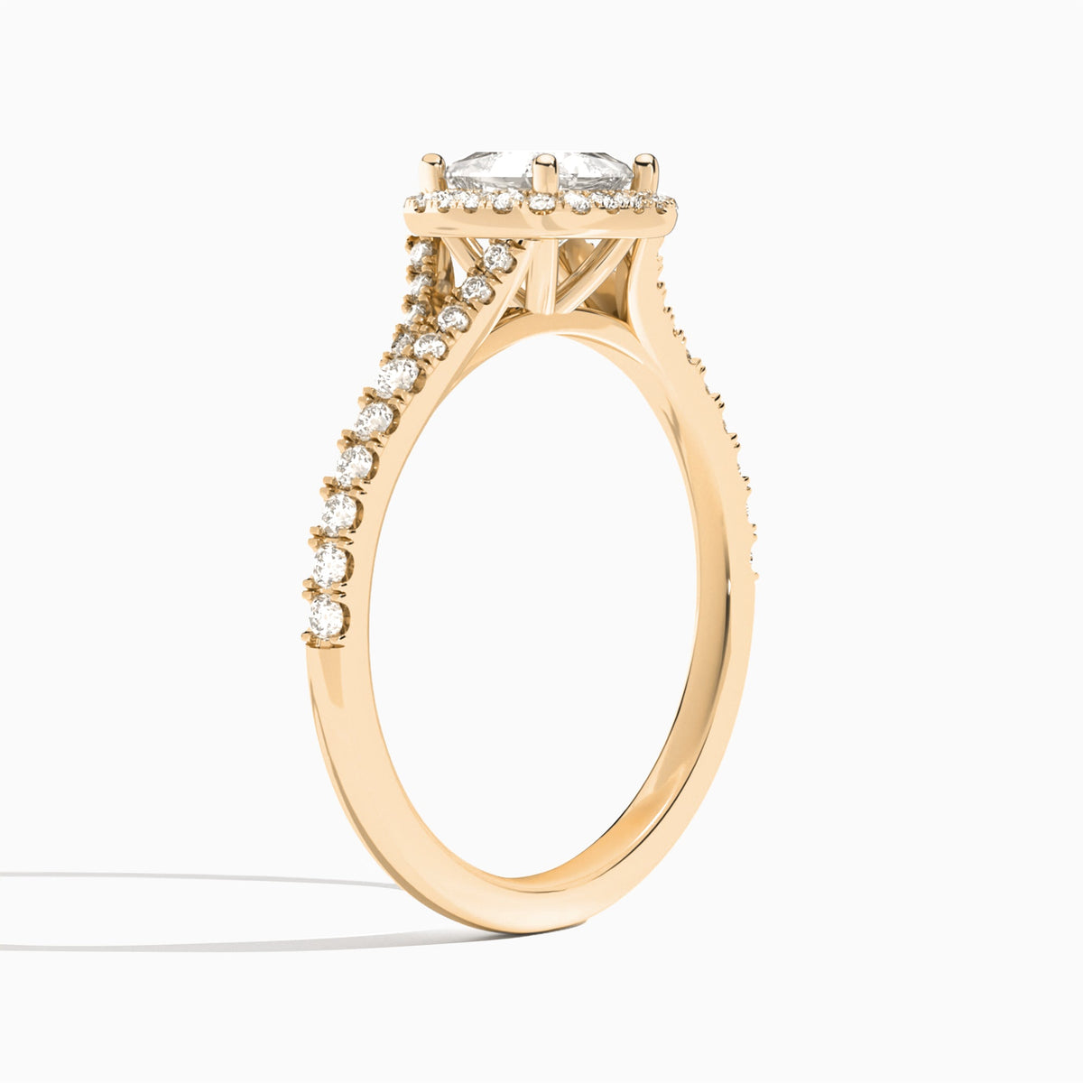 Cushion Bliss Halo Lab Grown Diamond Engagement Ring In 14K Rose Gold, Angle View