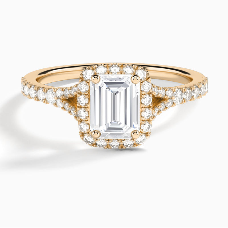 Emerald Bliss Halo Lab Grown Diamond Engagement Ring In 14K Rose Gold - Lucenjuri
