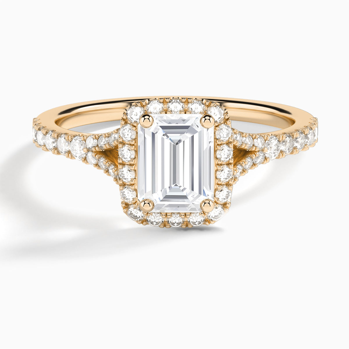 Emerald Bliss Halo Lab Grown Diamond Engagement Ring In 14K Rose Gold - Lucenjuri
