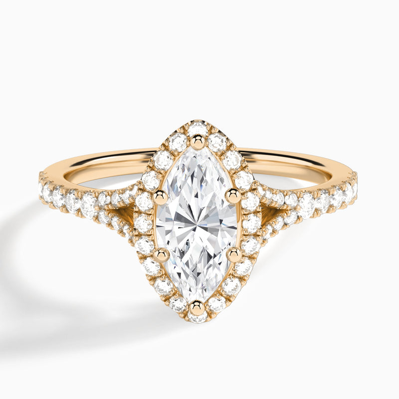 Marquise Bliss Halo Lab Grown Diamond Engagement Ring In 14K Rose Gold - Lucenjuri