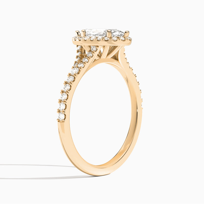 Marquise Bliss Halo Lab Grown Diamond Engagement Ring In 14K Rose Gold, Angle View