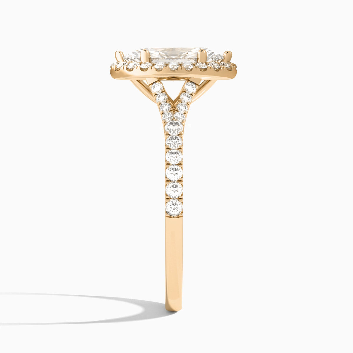 Marquise Bliss Halo Lab Grown Diamond Engagement Ring In 14K Rose Gold, Side View