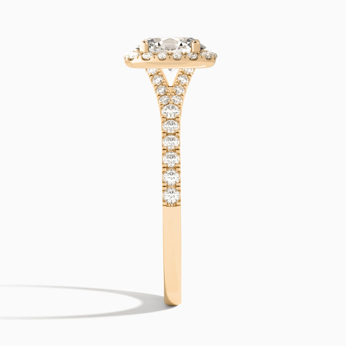 Oval Bliss Halo Lab Grown Diamond Engagement Ring In 14K Rose Gold, Side View