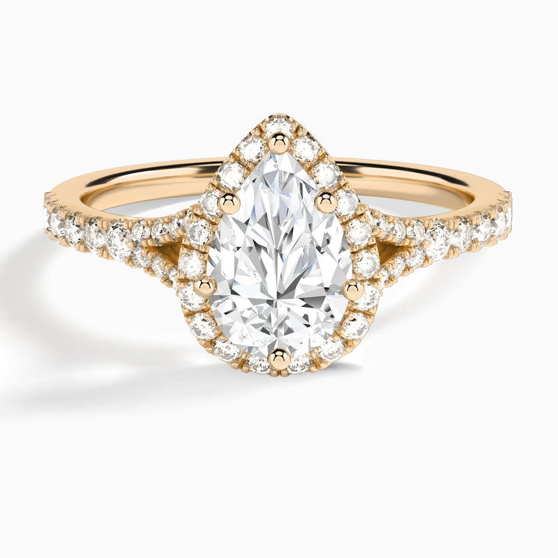 Pear Bliss Halo Lab Grown Diamond Engagement Ring In 14K Rose Gold - Lucenjuri