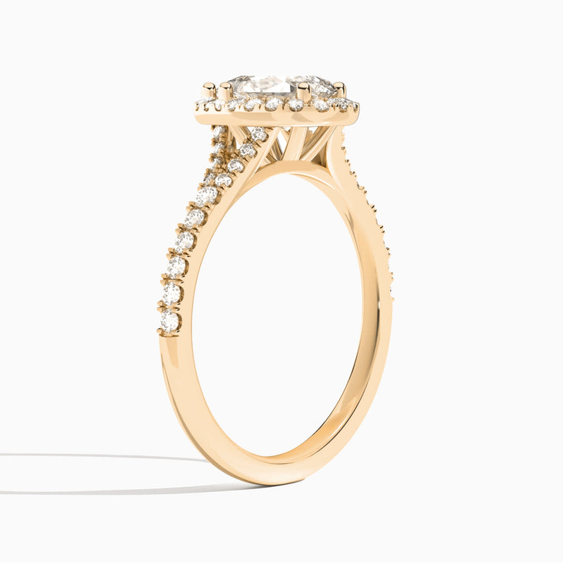 Pear Bliss Halo Lab Grown Diamond Engagement Ring In 14K Rose Gold, Angle View