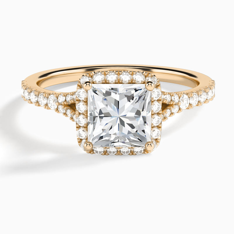 Princess Bliss Halo Lab Grown Diamond Engagement Ring In 14K Rose Gold - Lucenjuri