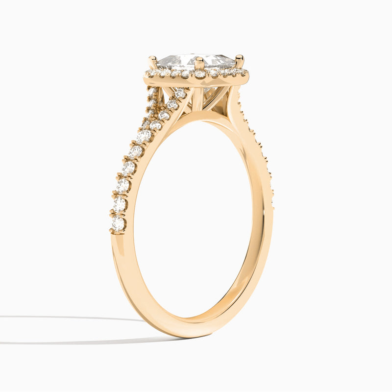 Princess Bliss Halo Lab Grown Diamond Engagement Ring In 14K Rose Gold, Angle View