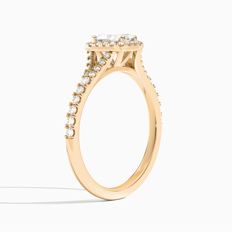 Radiant Bliss Halo Lab Grown Diamond Engagement Ring In 14K Rose Gold, Angle View