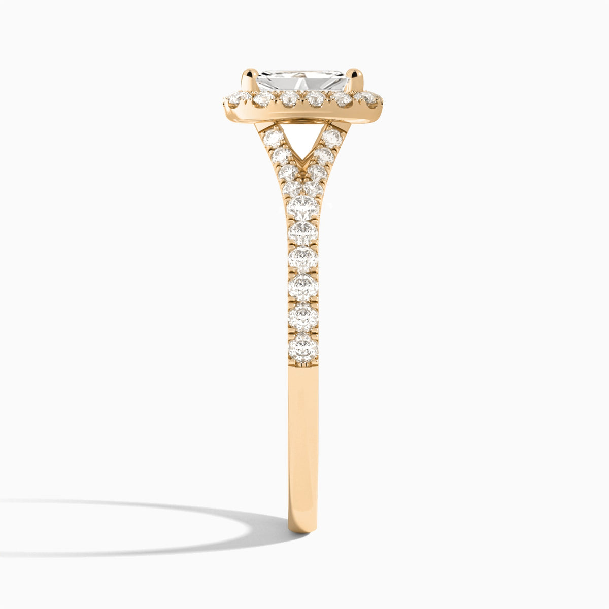 Radiant Bliss Halo Lab Grown Diamond Engagement Ring In 14K Rose Gold, Side View
