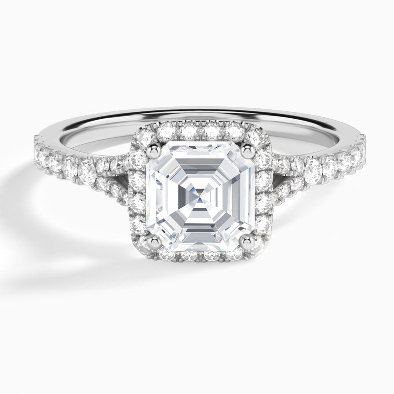 Asscher Bliss Halo Lab Grown Diamond Engagement Ring In 18K White Gold - Lucenjuri