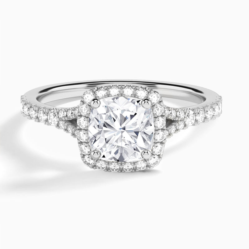 Cushion Bliss Halo Lab Grown Diamond Engagement Ring In 18K White Gold - Lucenjuri