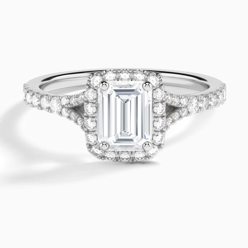 Emerald Bliss Halo Lab Grown Diamond Engagement Ring In 14K White Gold - Lucenjuri